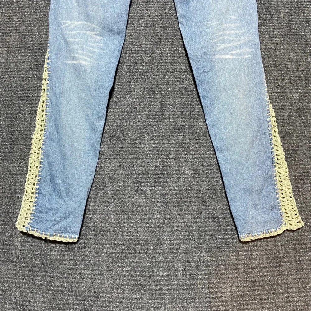 Illegal Jeans Womens Light Wash Crochet Lace Up Flare Denim Jeans Size 5 Y2K
